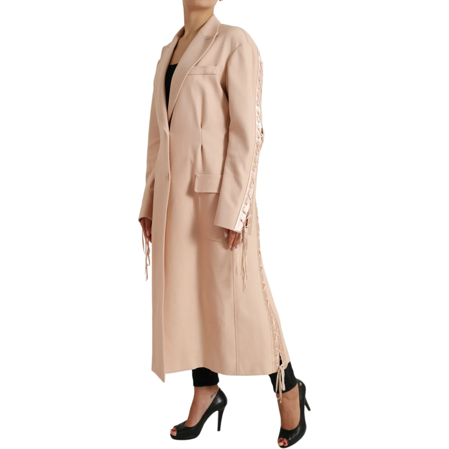 Beige Cotton Single Breasted Long Coat Jacket