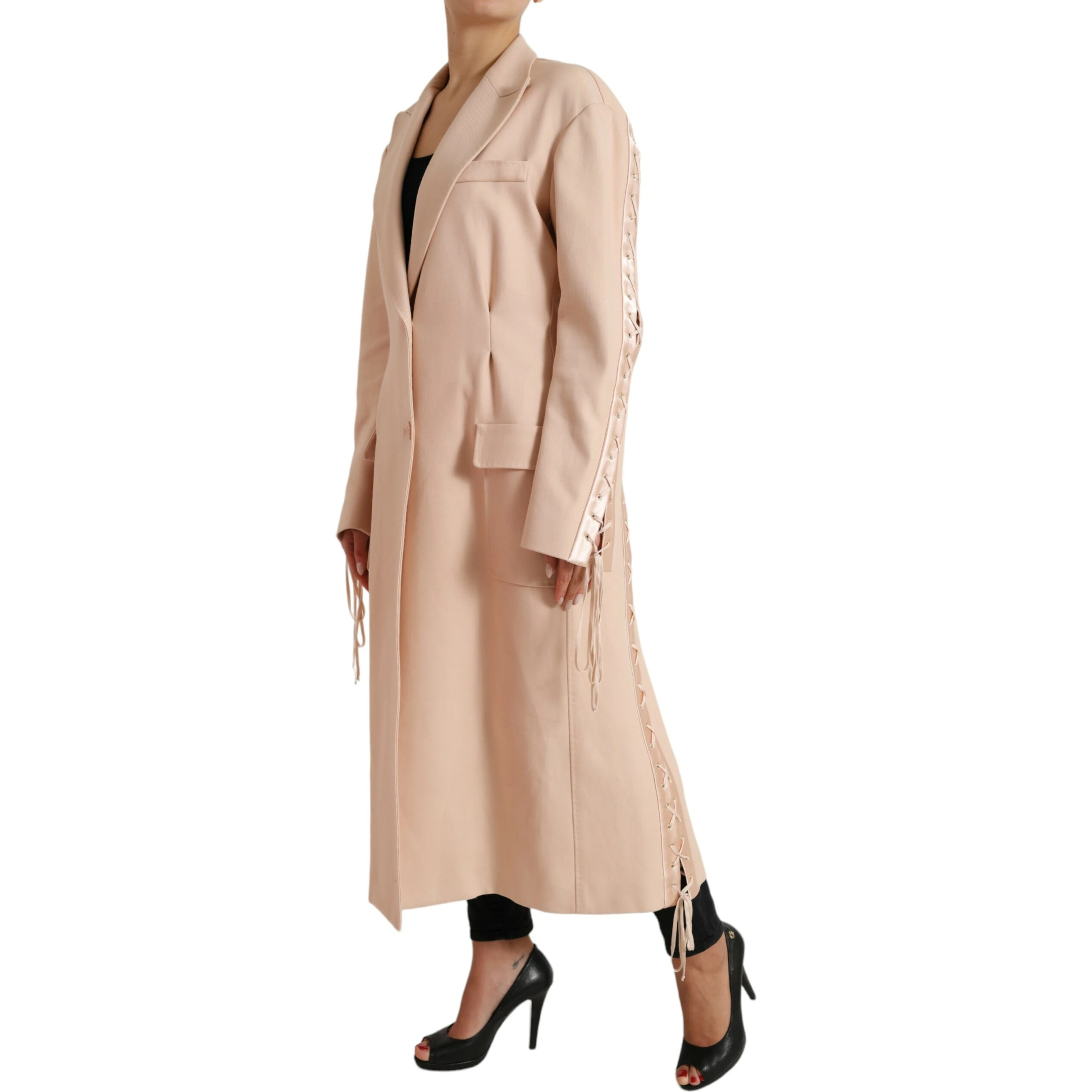 Beige Cotton Single Breasted Long Coat Jacket