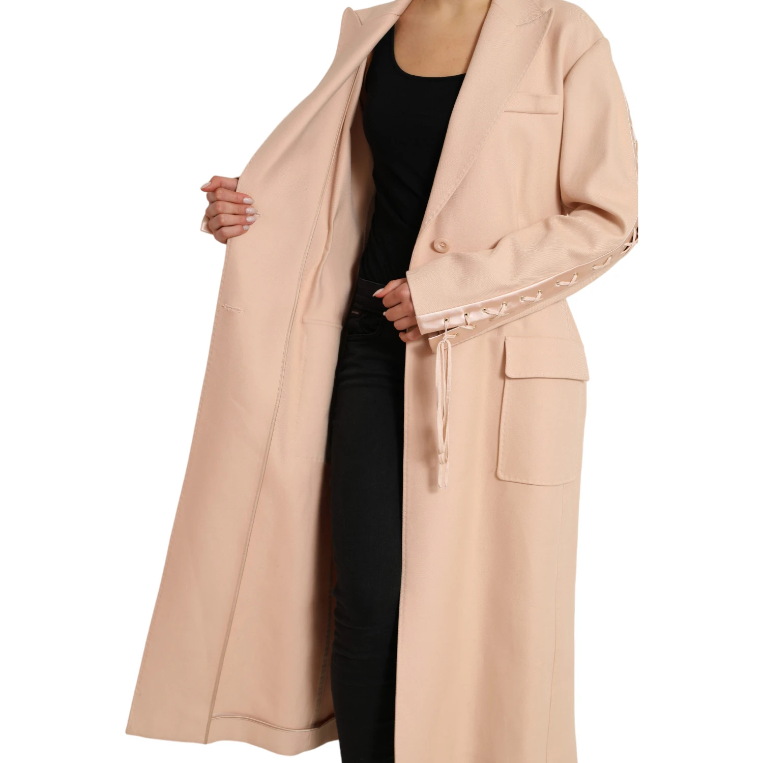 Beige Cotton Single Breasted Long Coat Jacket