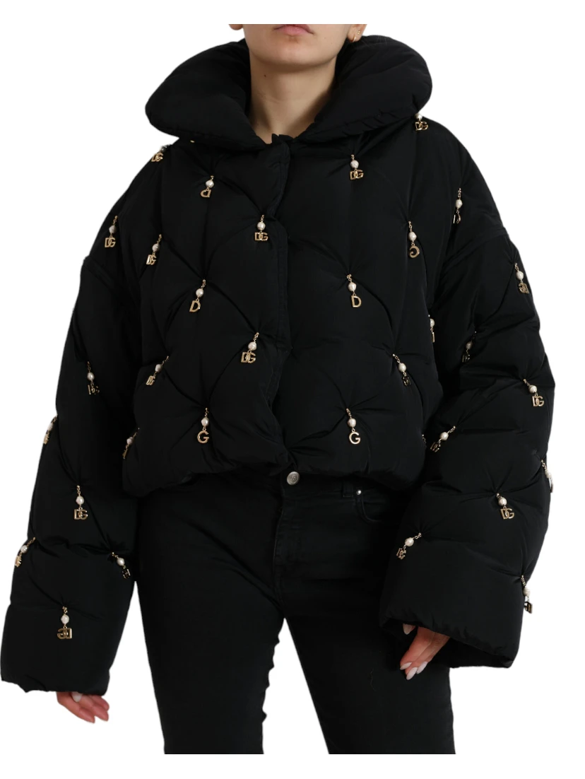 Black Embellished Quilted Shell Bomber Jacket