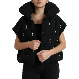 Black Embellished Quilted Shell Bomber Jacket