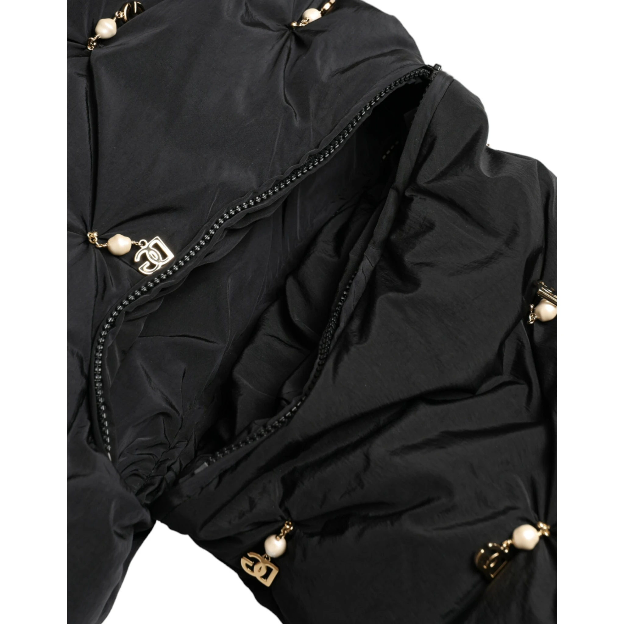 Black Embellished Quilted Shell Bomber Jacket