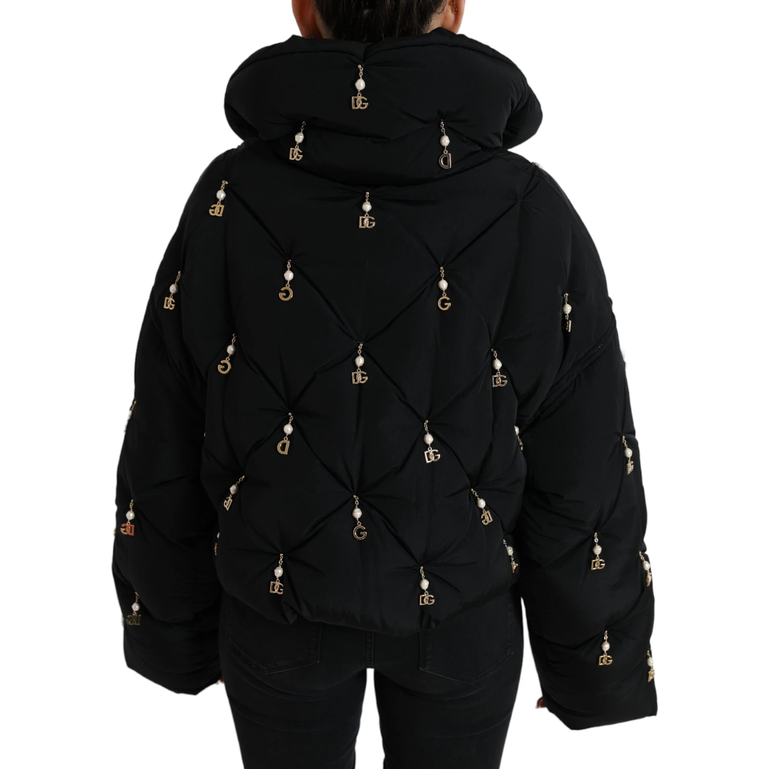 Black Embellished Quilted Shell Bomber Jacket