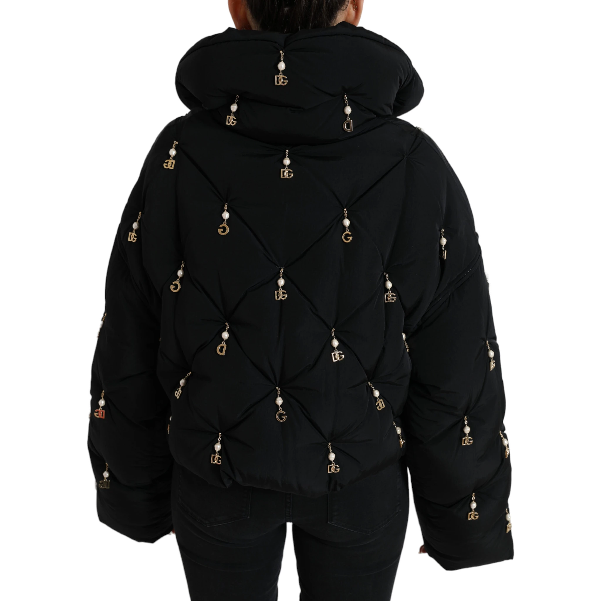 Black Embellished Quilted Shell Bomber Jacket