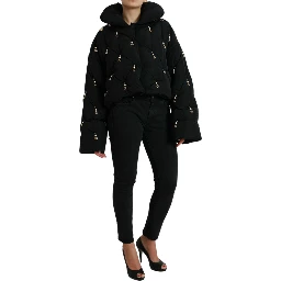 Black Embellished Quilted Shell Bomber Jacket