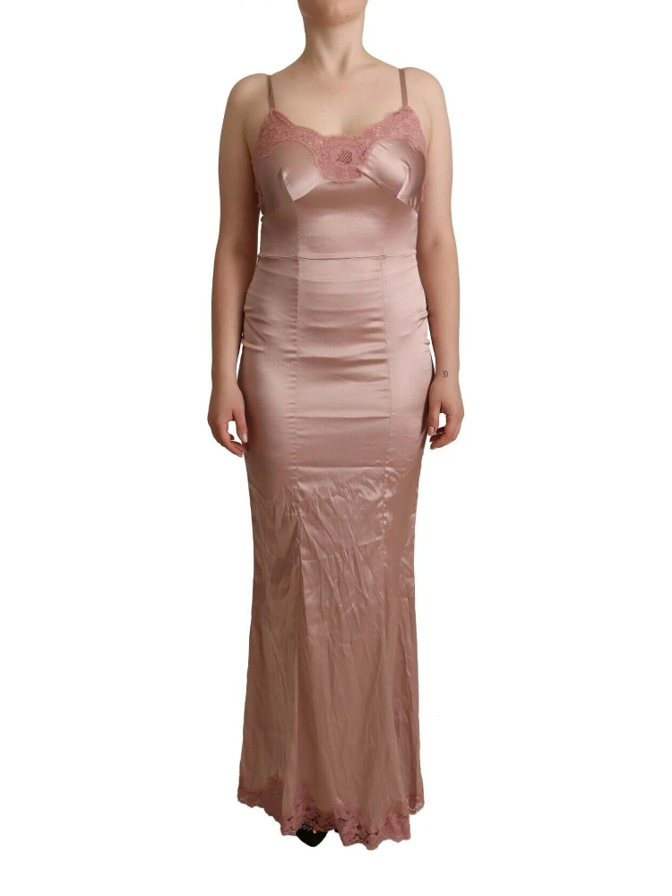 Pink Lace Long Bodycon Maxi Polyester Dress