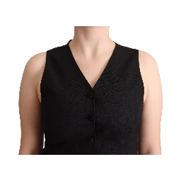 Black Button Down Sleeveless Viscose Vest Top
