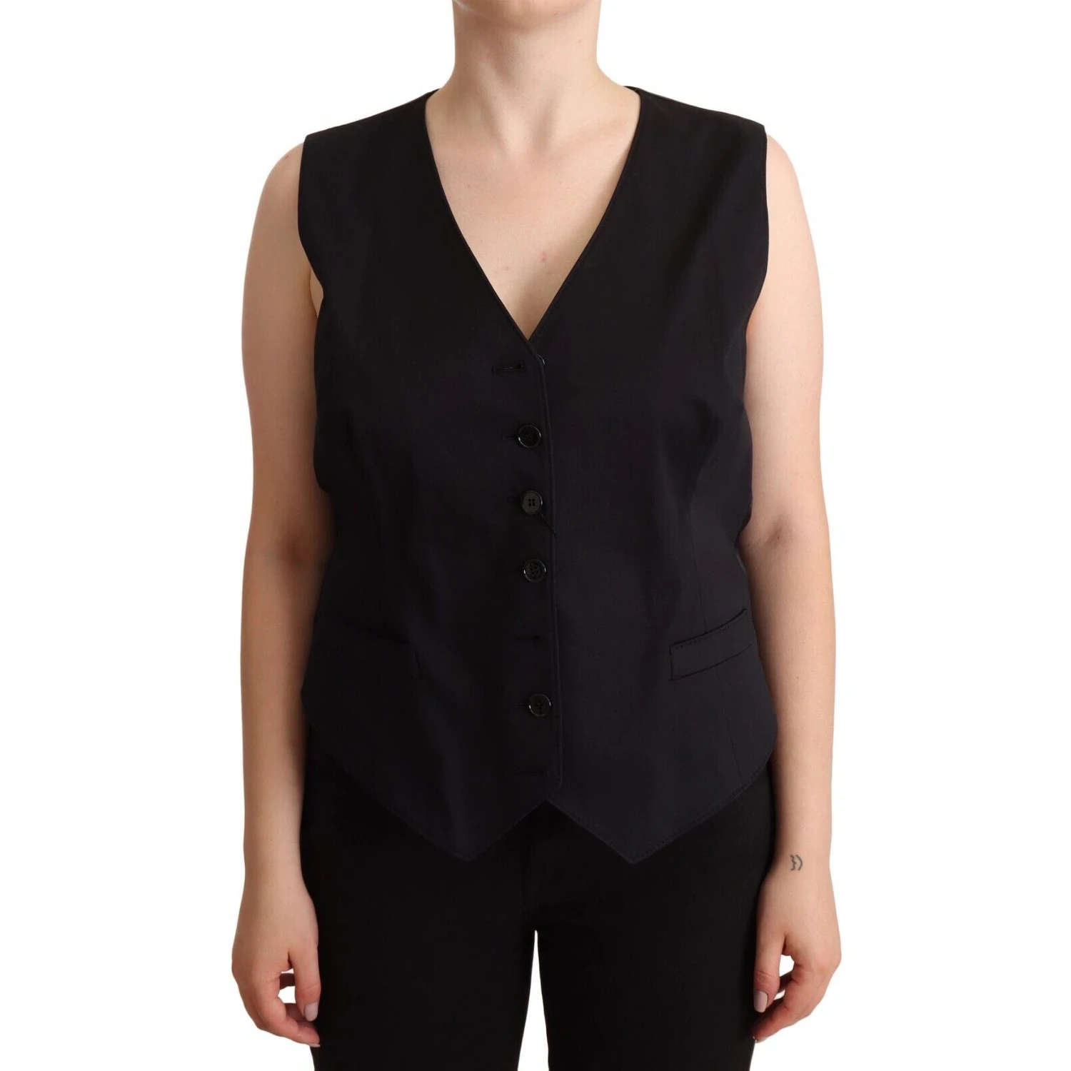 Black Button Down Sleeveless Vest Waiscoat Top