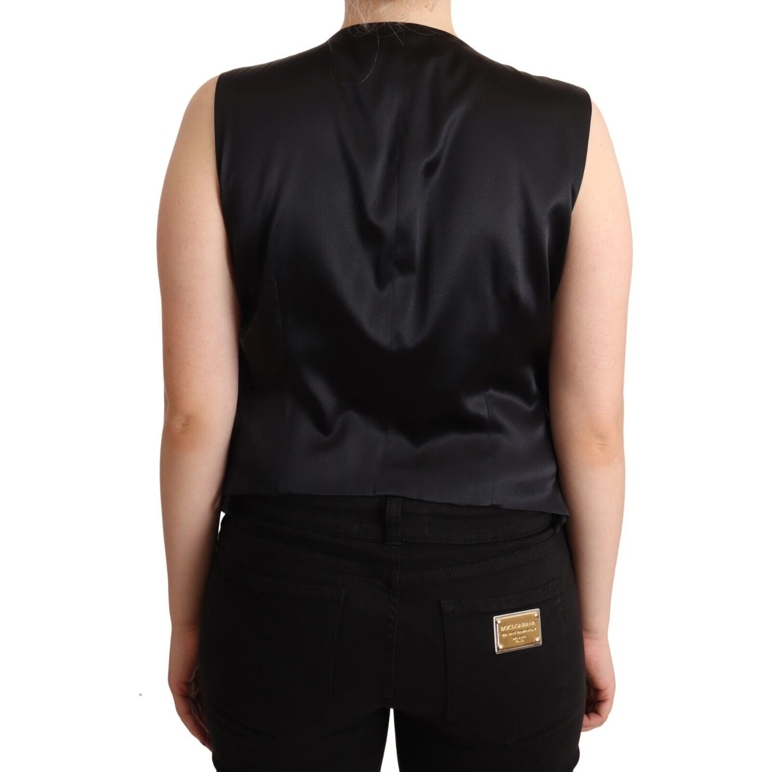 Black Button Down Sleeveless Vest Waiscoat Top