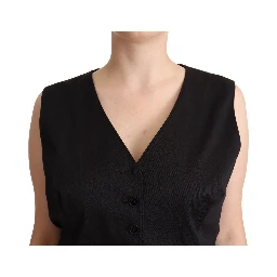 Black Button Down Sleeveless Vest Waiscoat Top