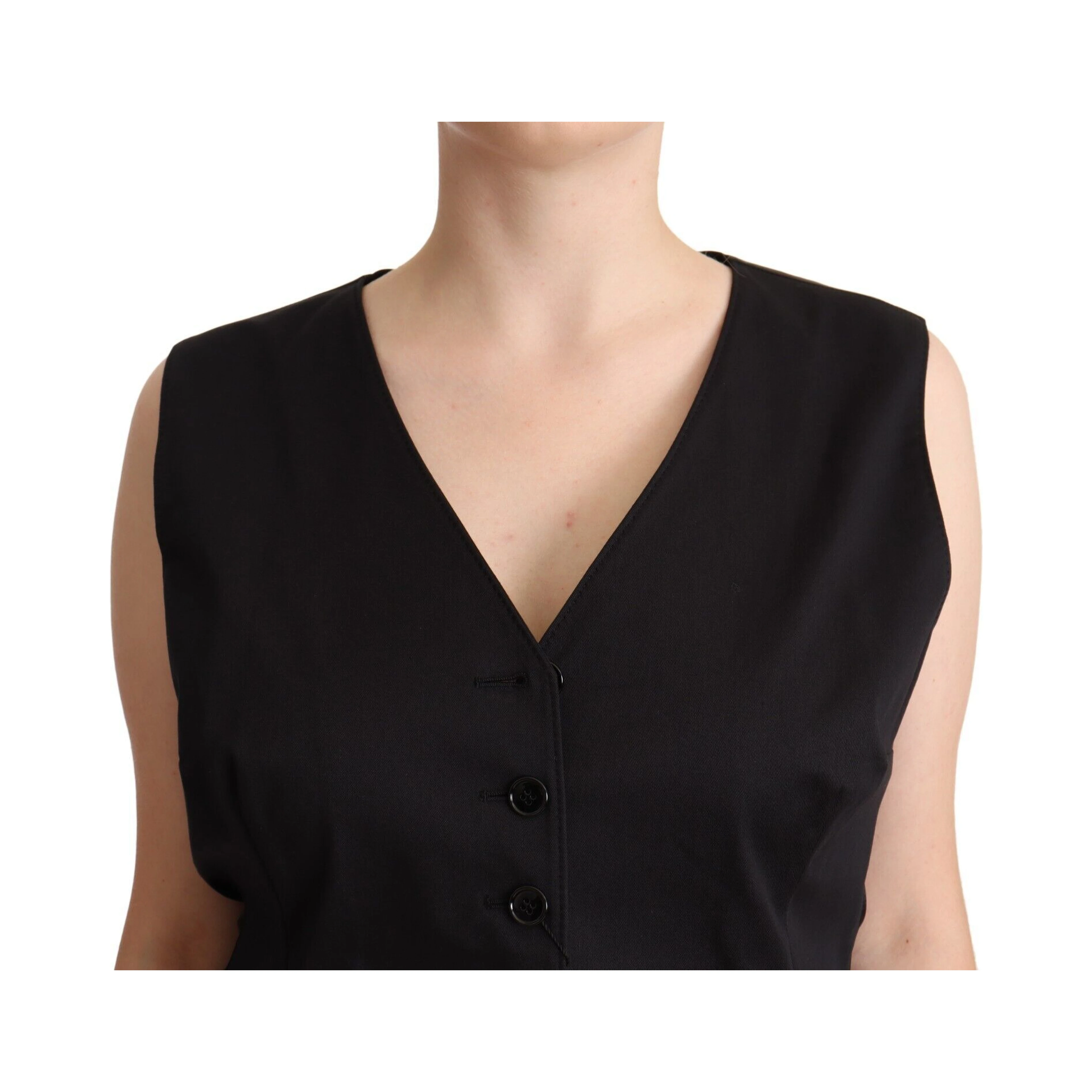 Black Button Down Sleeveless Vest Waiscoat Top
