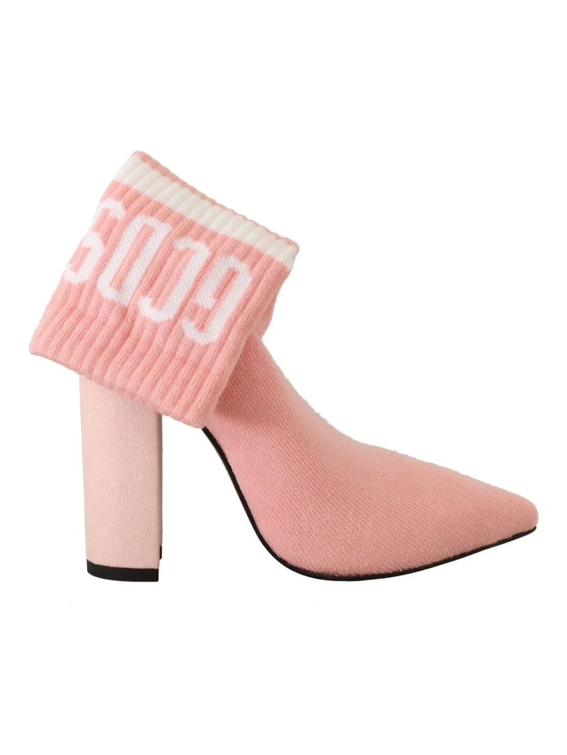 Pink Suede Logo Socks Block Heel Ankle Boots Shoes
