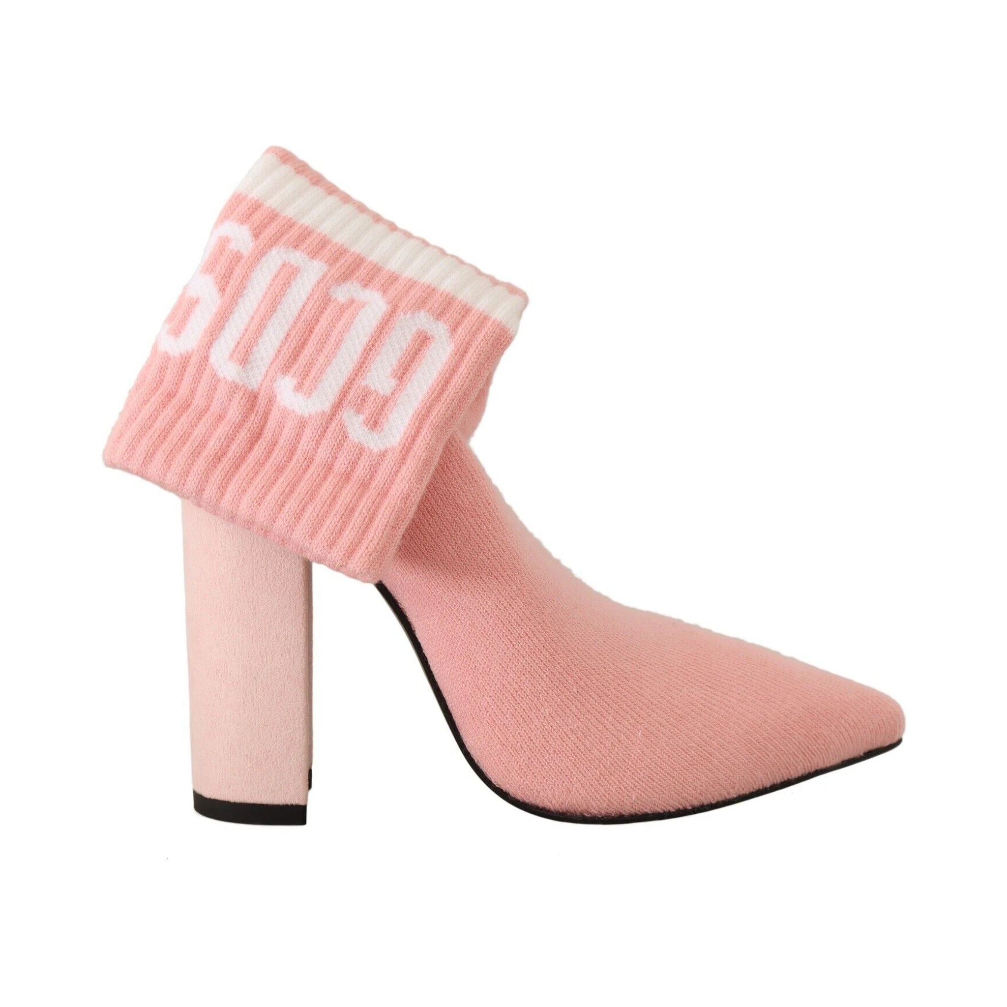 Pink Suede Logo Socks Block Heel Ankle Boots Shoes