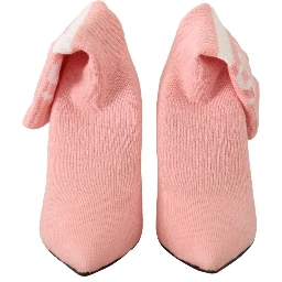Pink Suede Logo Socks Block Heel Ankle Boots Shoes