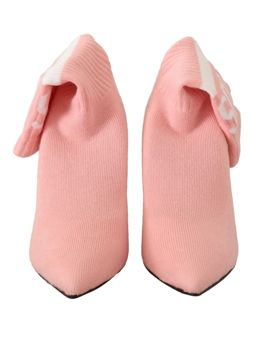 Pink Suede Logo Socks Block Heel Ankle Boots Shoes