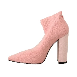 Pink Suede Logo Socks Block Heel Ankle Boots Shoes