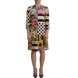 Multicolor Charmeuse Floral Sheath Jaquard Pachwork Dress