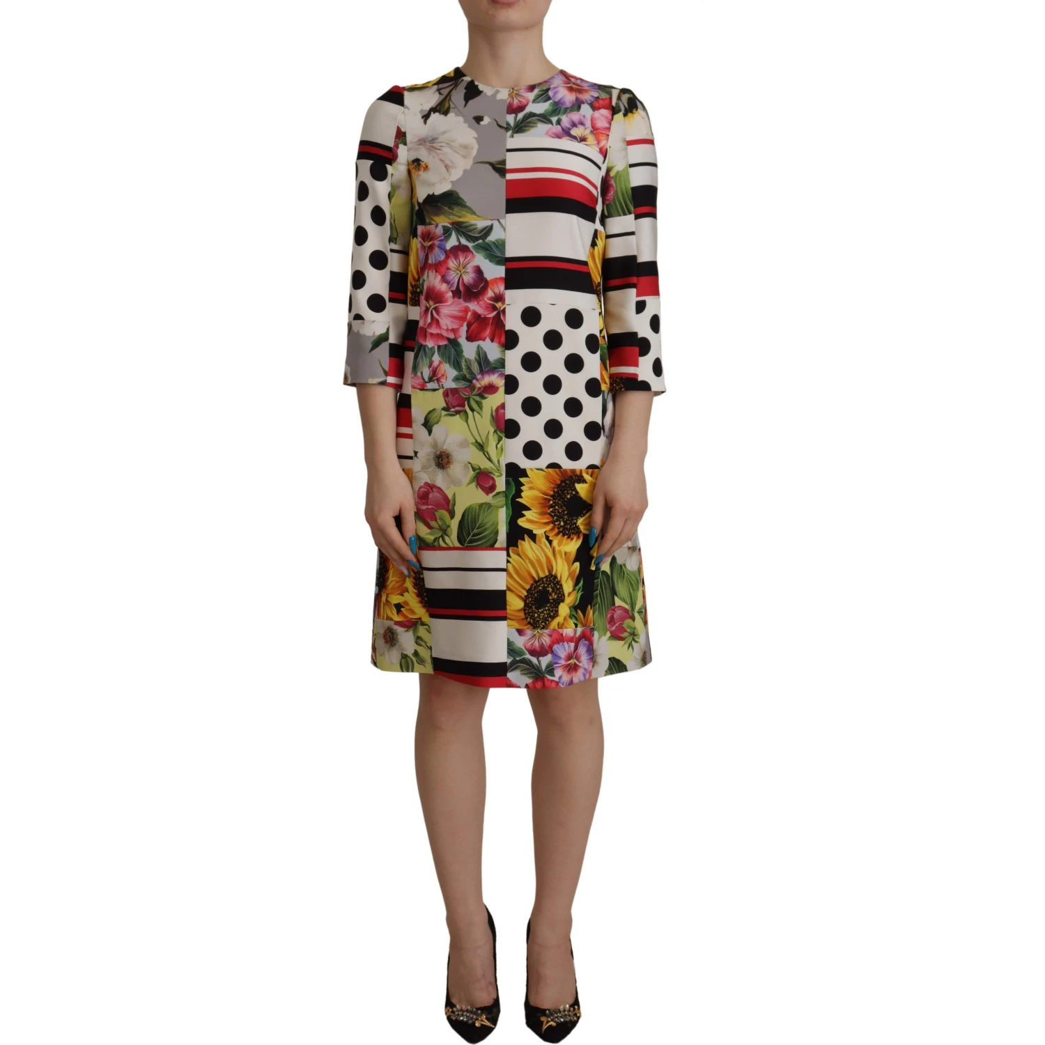 Multicolor Charmeuse Floral Sheath Jaquard Pachwork Dress