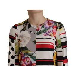Multicolor Charmeuse Floral Sheath Jaquard Pachwork Dress