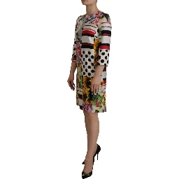 Multicolor Charmeuse Floral Sheath Jaquard Pachwork Dress