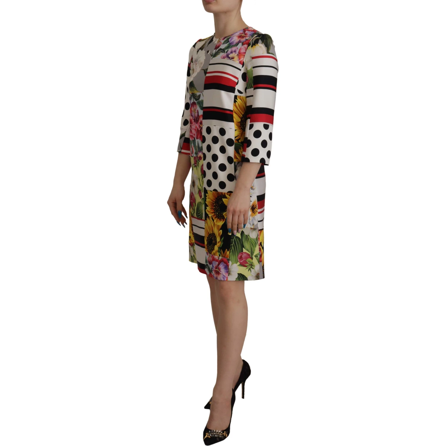 Multicolor Charmeuse Floral Sheath Jaquard Pachwork Dress
