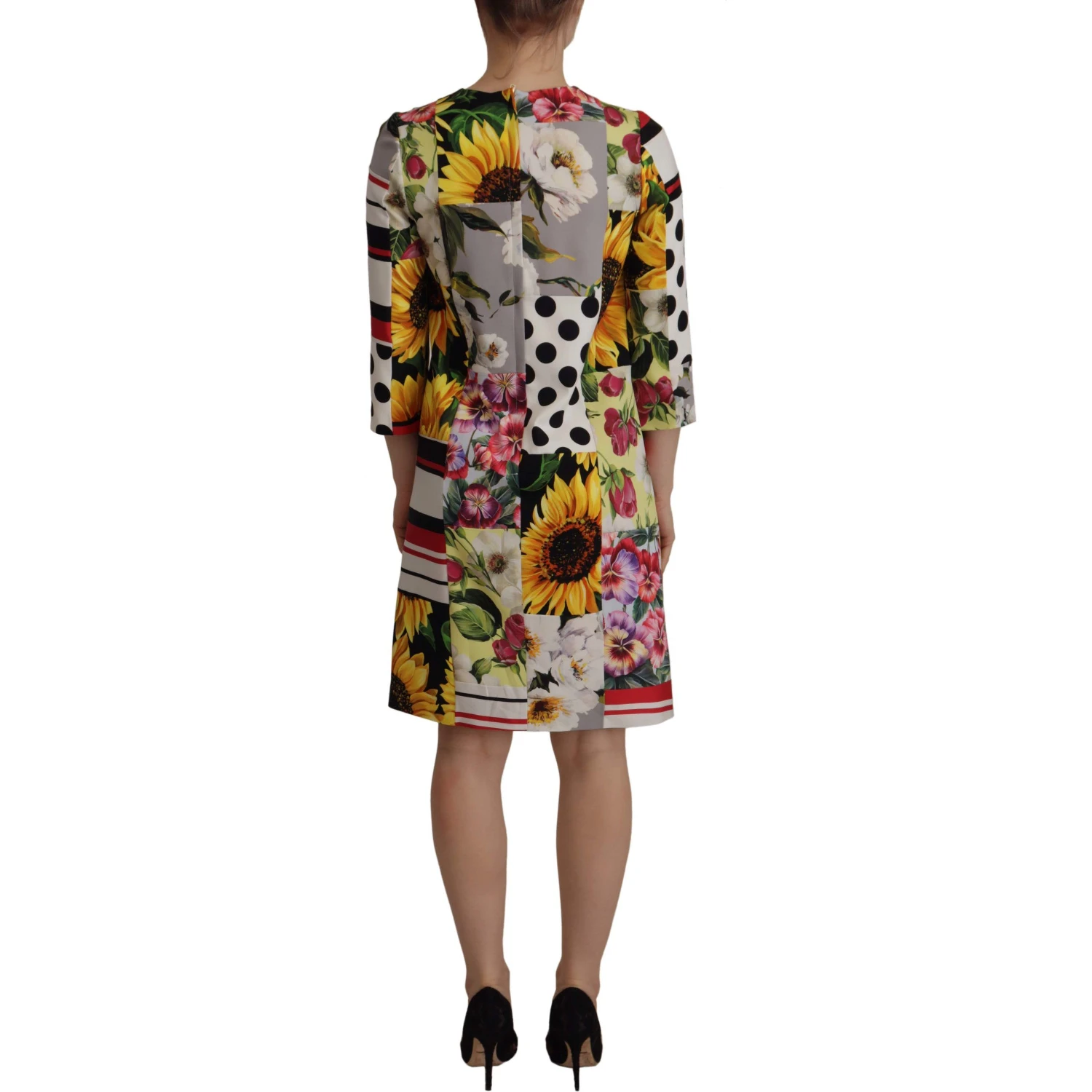 Multicolor Charmeuse Floral Sheath Jaquard Pachwork Dress