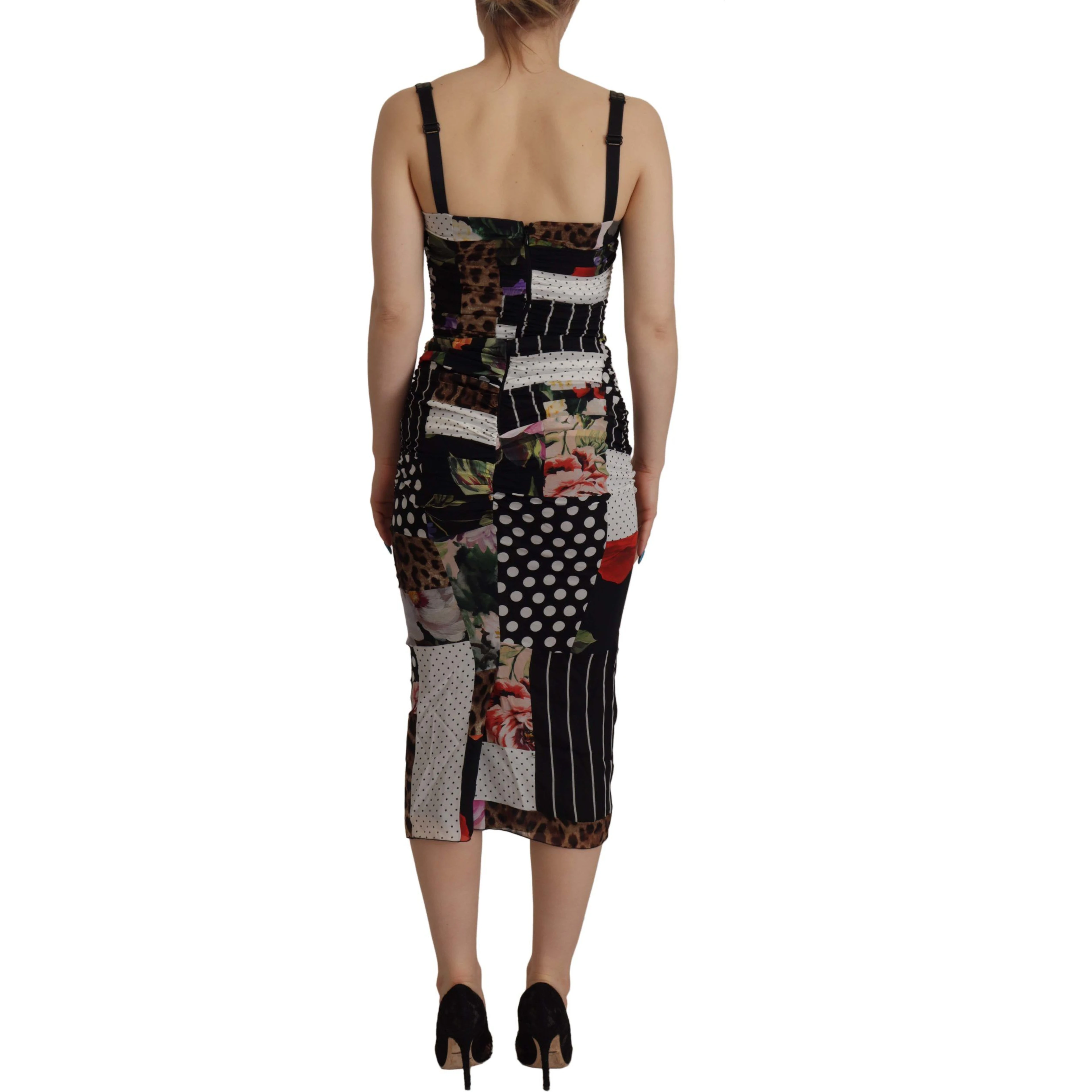 Multicolor Pachwork Midi Floral Silk Leopard Bodycon Dress