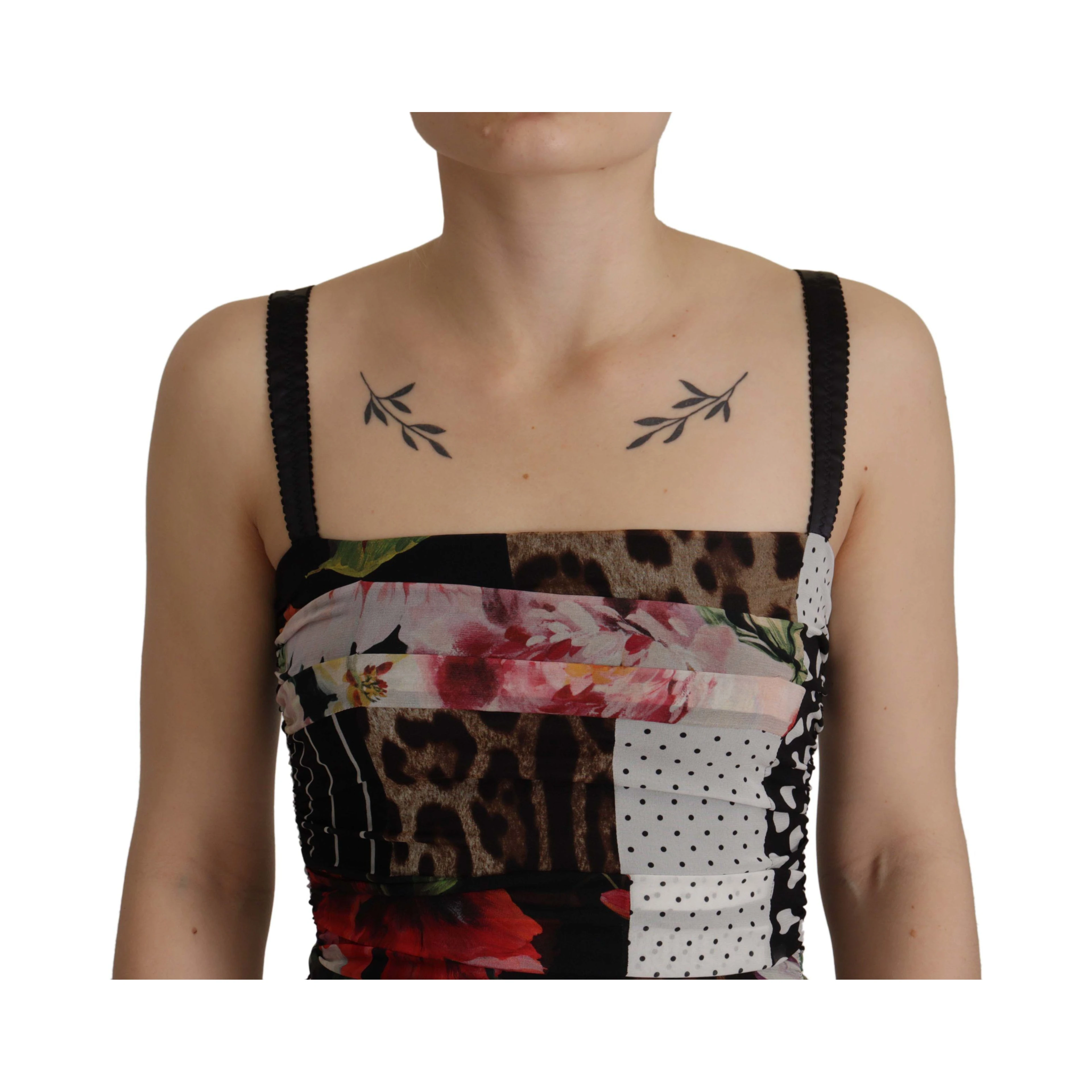 Multicolor Pachwork Midi Floral Silk Leopard Bodycon Dress