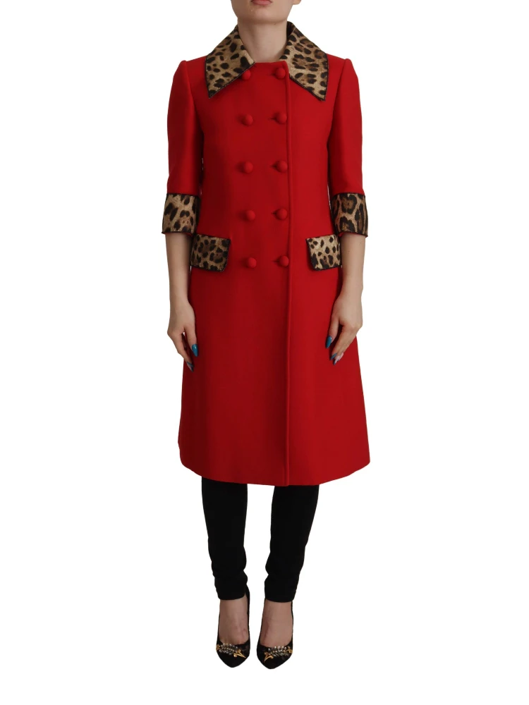 Red Leopard Wool Trenchcoat Jacket