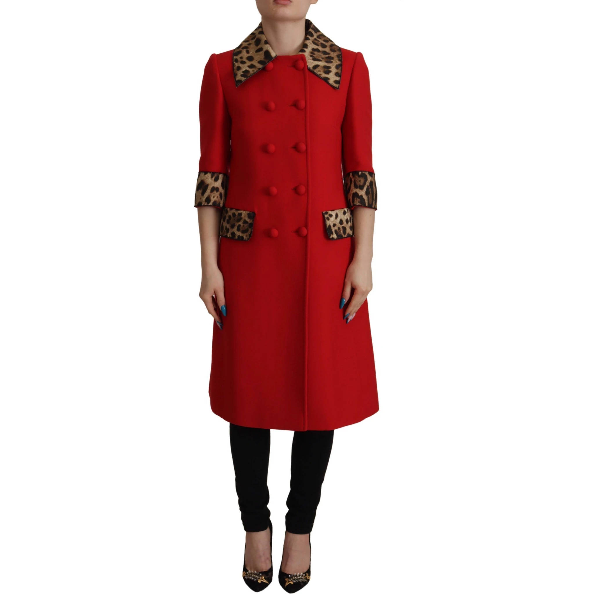 Red Leopard Wool Trenchcoat Jacket