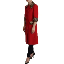 Red Leopard Wool Trenchcoat Jacket