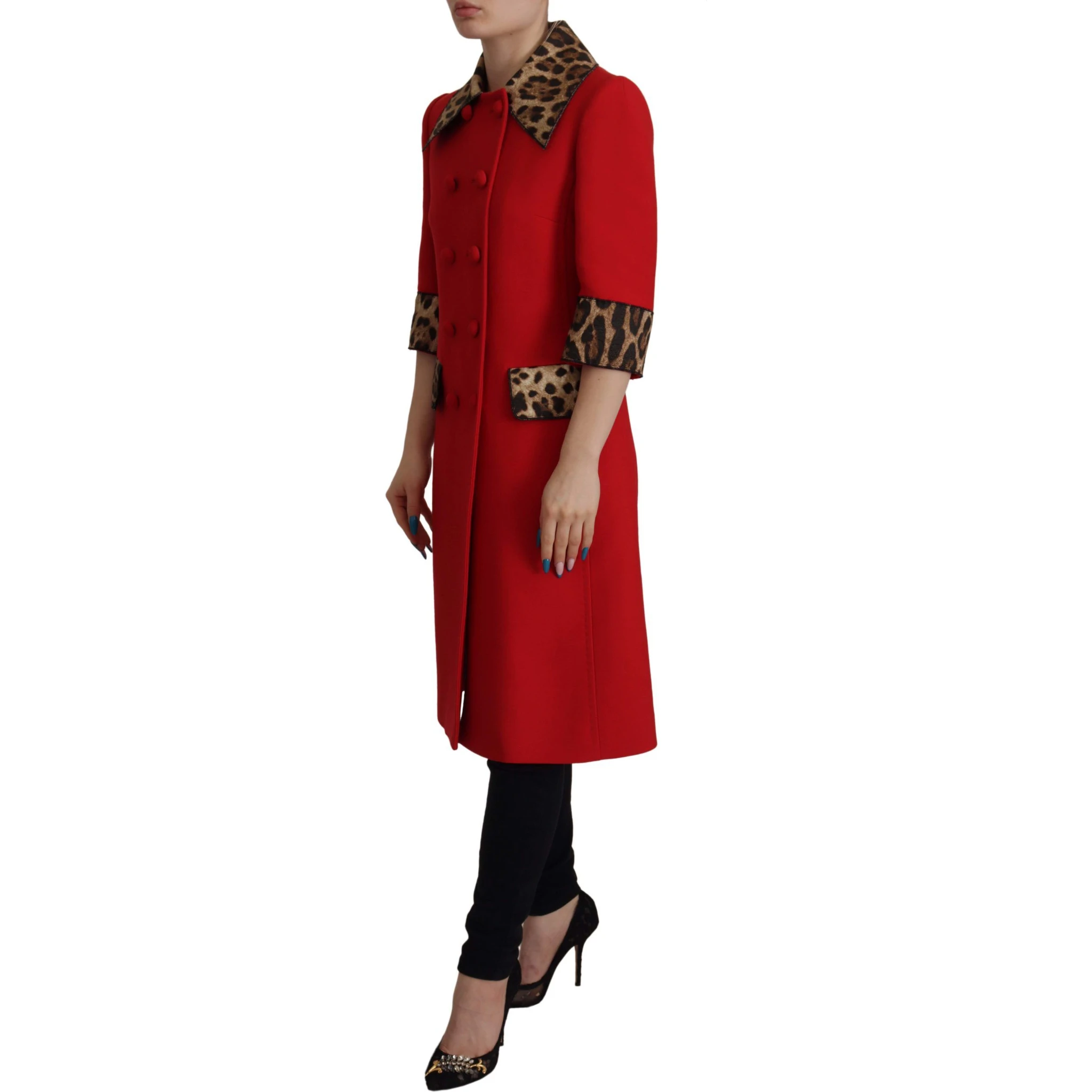 Red Leopard Wool Trenchcoat Jacket