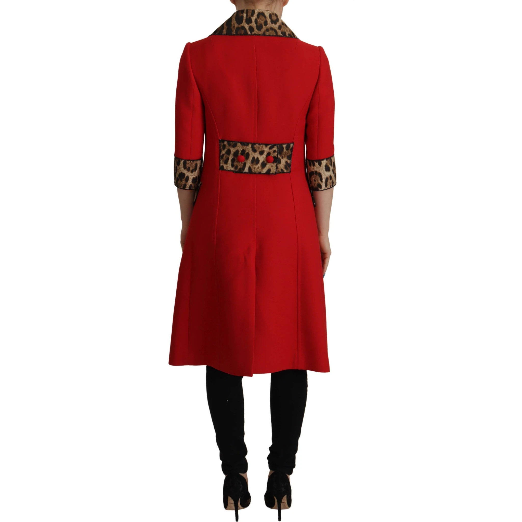 Red Leopard Wool Trenchcoat Jacket