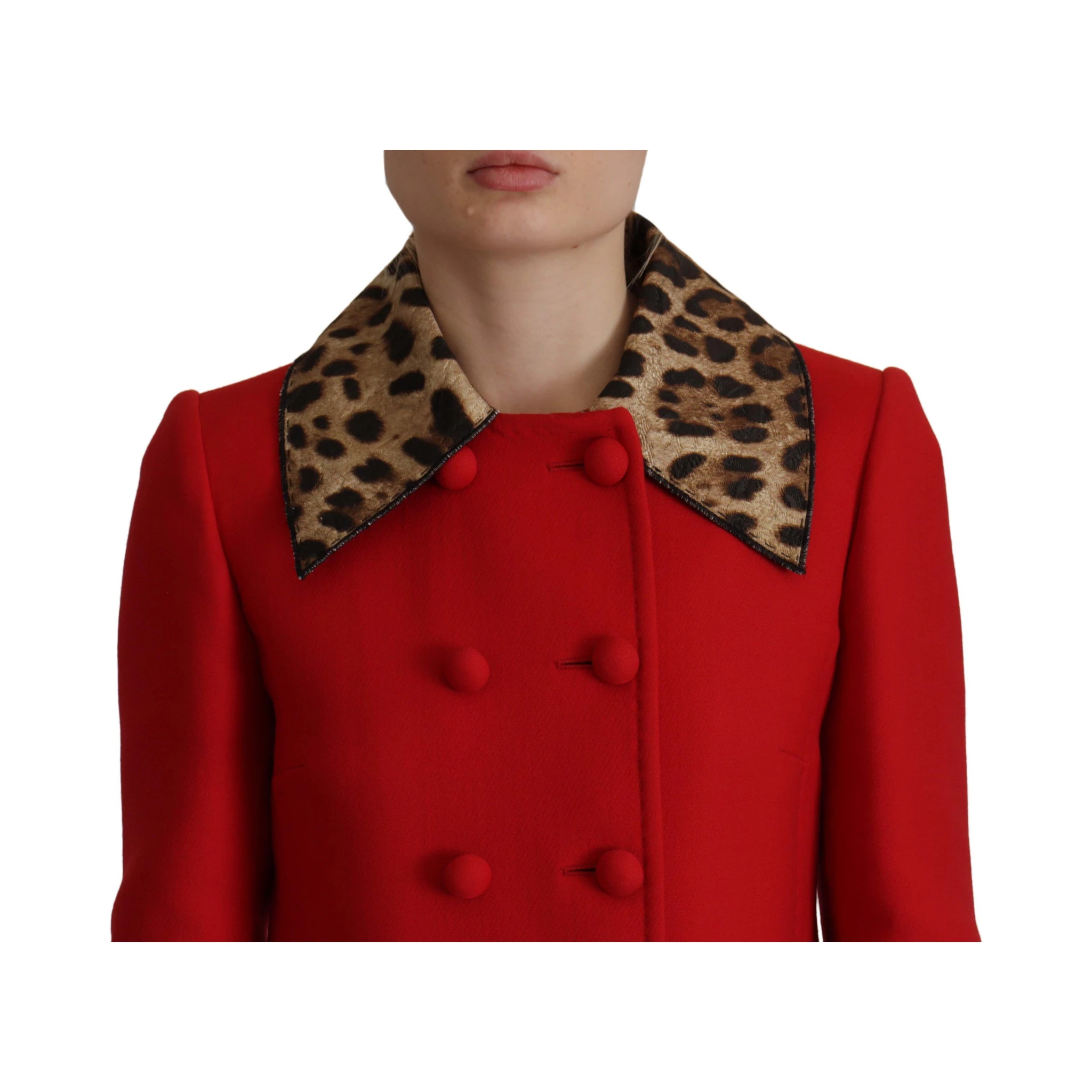 Red Leopard Wool Trenchcoat Jacket
