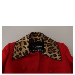 Red Leopard Wool Trenchcoat Jacket