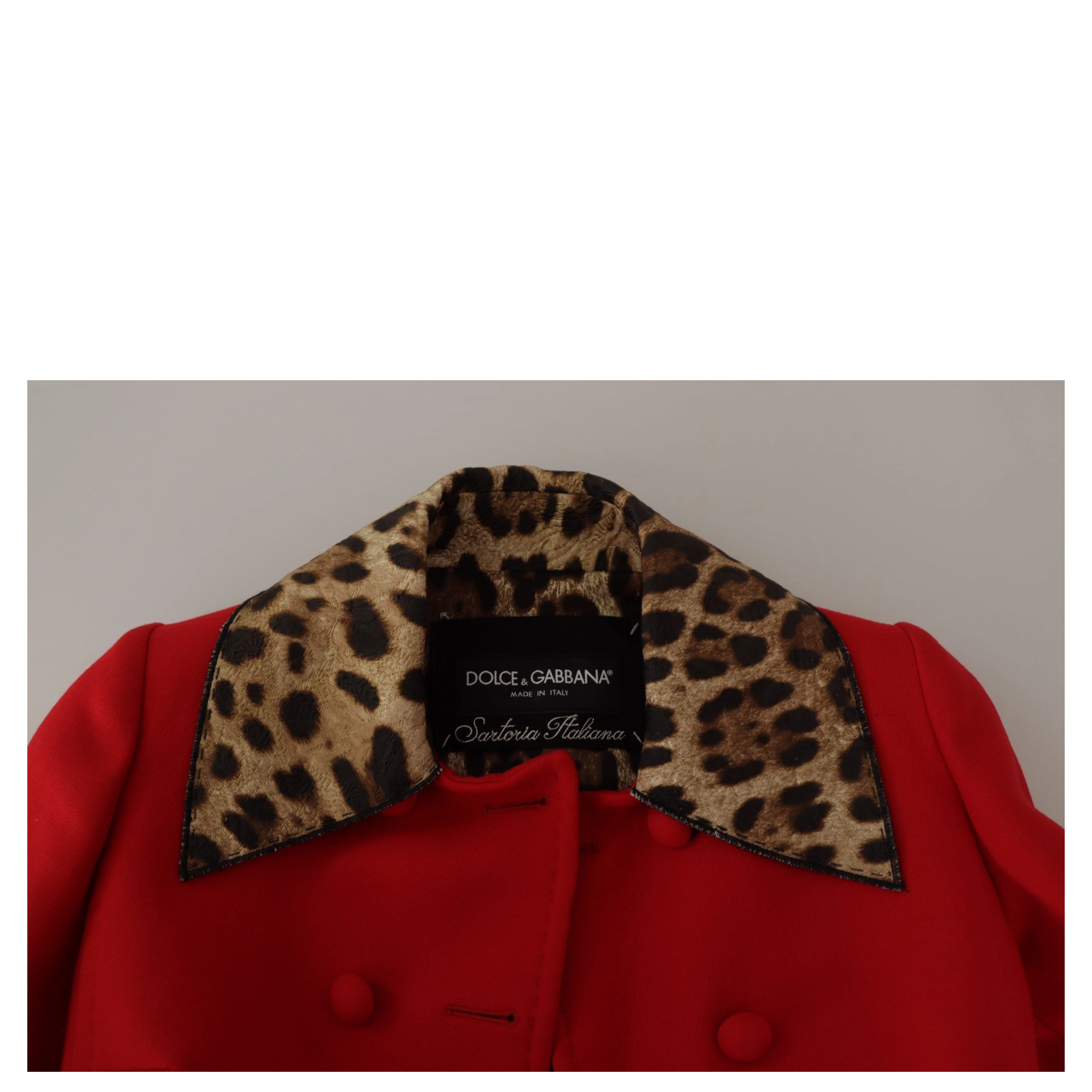 Red Leopard Wool Trenchcoat Jacket