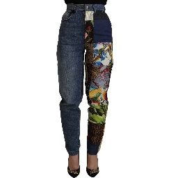Blue Jeans Jacquard Majolica High Waist Pants