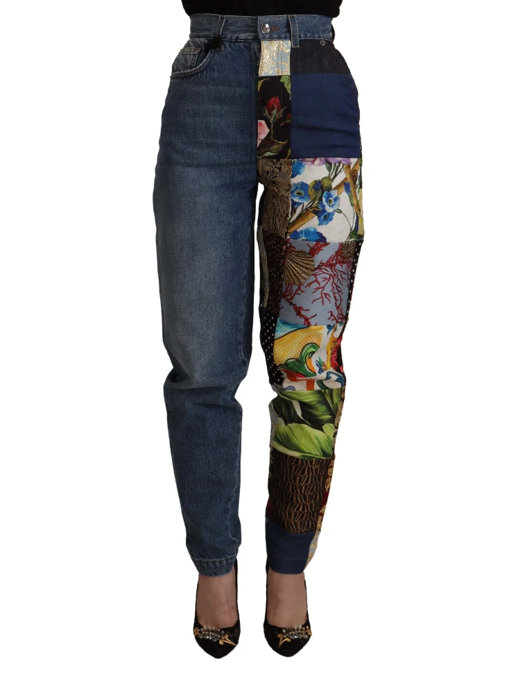 Blue Jeans Jacquard Majolica High Waist Pants