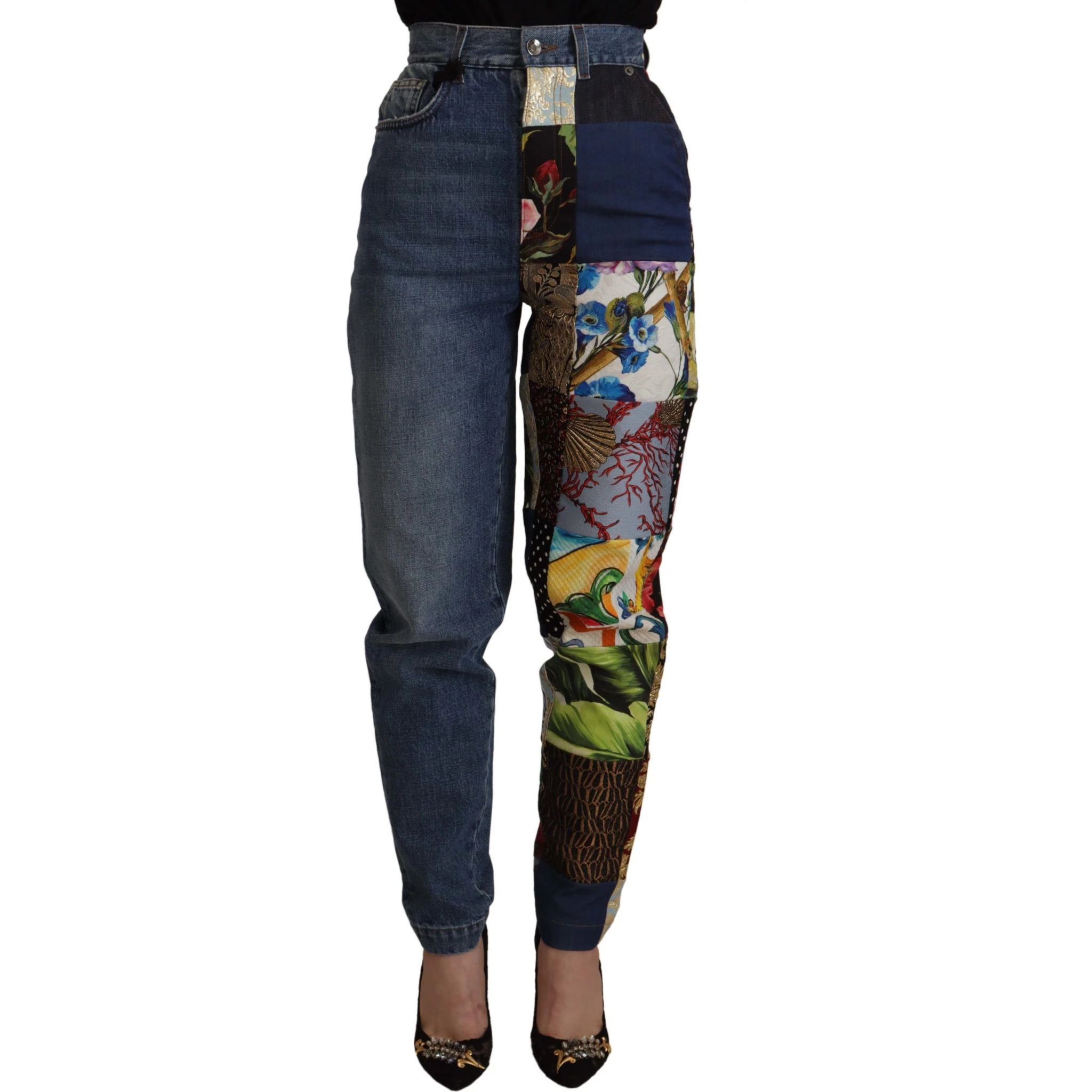 Blue Jeans Jacquard Majolica High Waist Pants