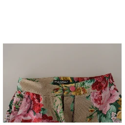 Beige Floral Dress Formal High Waist Pants