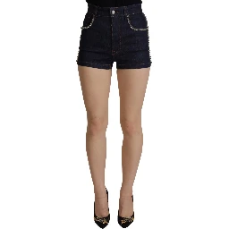 Blue Denim Stretch Crystal Hot Pants Shorts
