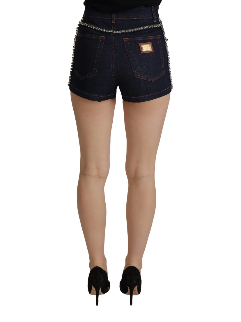Blue Denim Stretch Crystal Hot Pants Shorts
