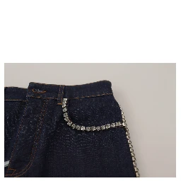 Blue Denim Stretch Crystal Hot Pants Shorts