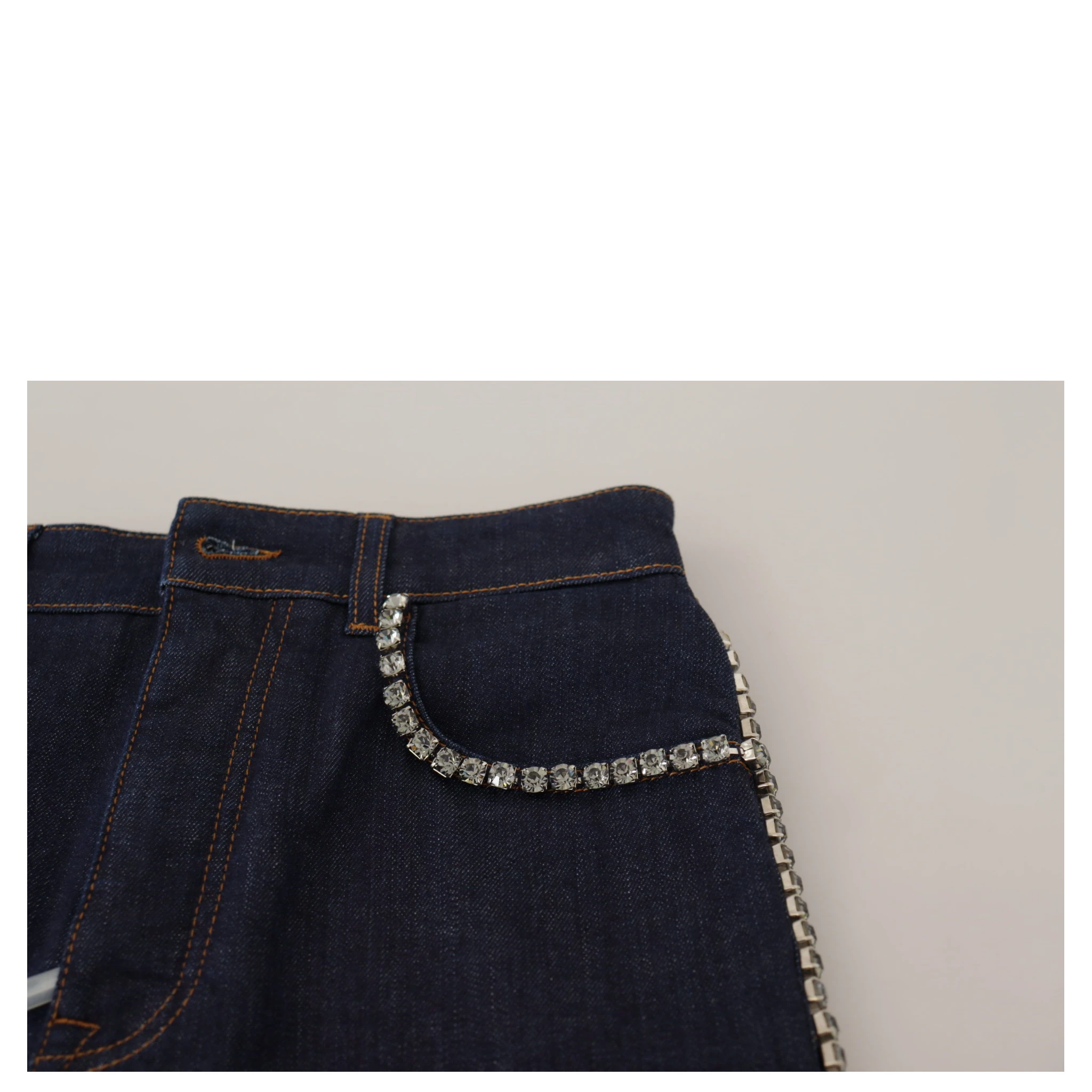Blue Denim Stretch Crystal Hot Pants Shorts