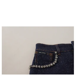Blue Denim Stretch Crystal Hot Pants Shorts