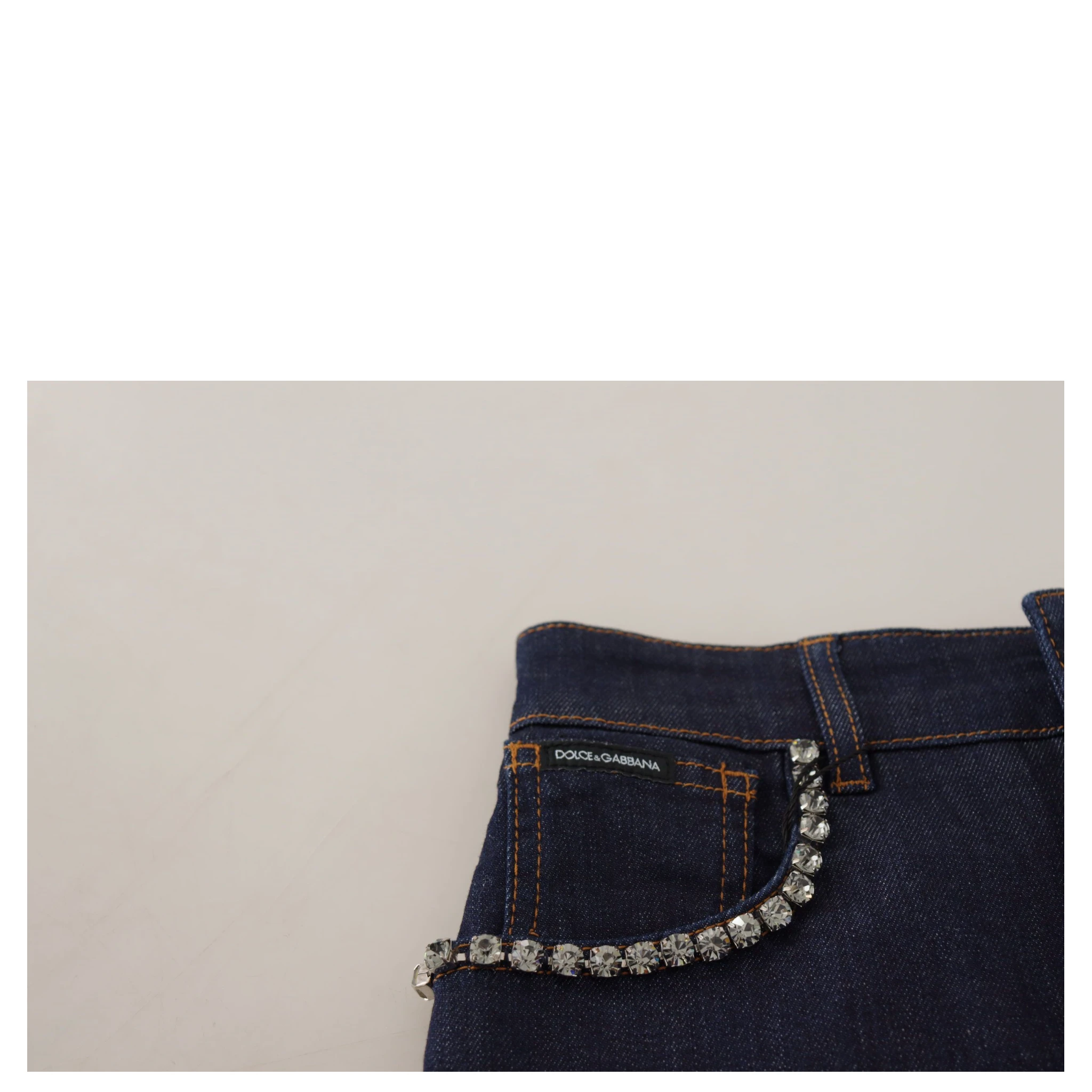 Blue Denim Stretch Crystal Hot Pants Shorts