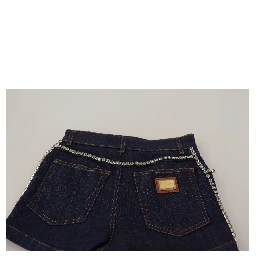 Blue Denim Stretch Crystal Hot Pants Shorts