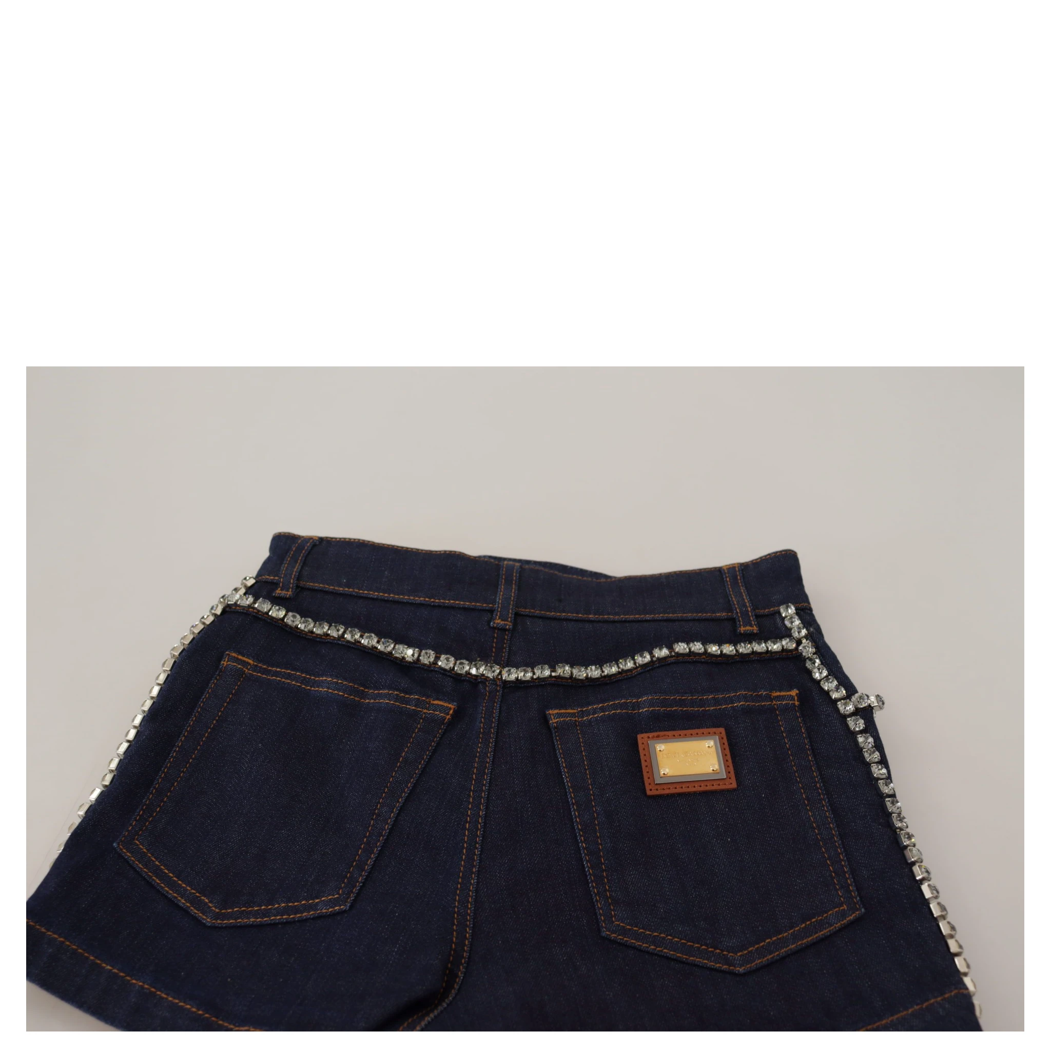 Blue Denim Stretch Crystal Hot Pants Shorts