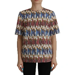 White Pencil Print Cotton T-shirt Blouse