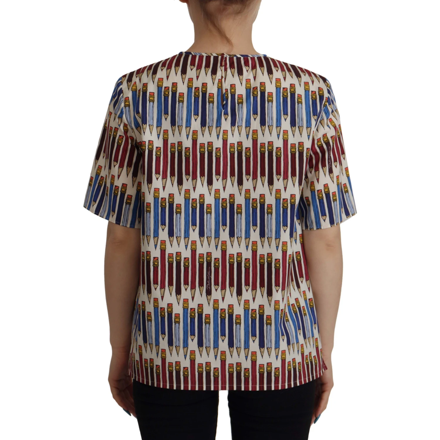 White Pencil Print Cotton T-shirt Blouse